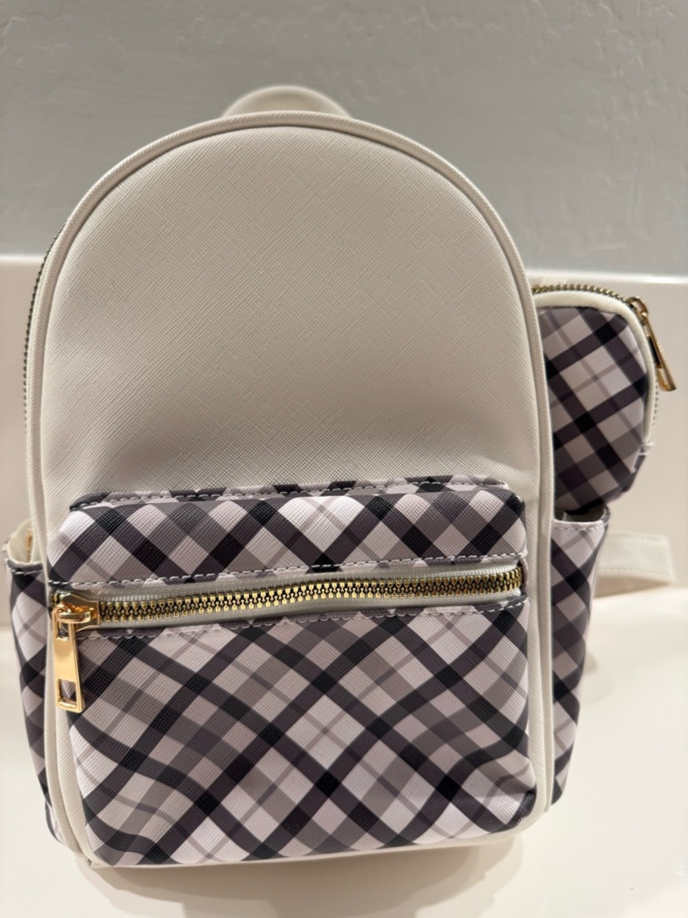 Like Dreams Plaid Mini Backpack with Gold Accents